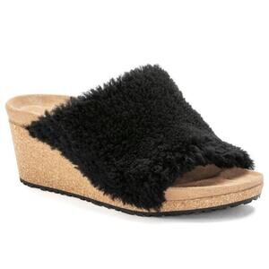 Papillio Birkenstock Namica Black Teddy Slip on Wedge Sandals Size 42